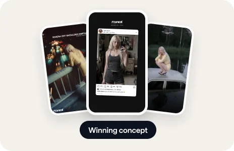 Three Cynical ad concepts, the middle one marked as the winning concept
