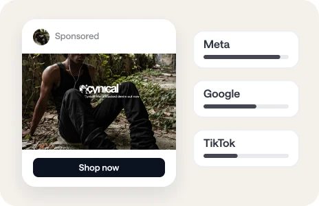 A sponsored Cynical post beside budget bars for Meta, Google and TikTok